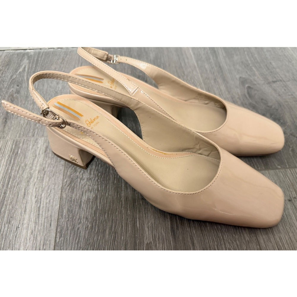 Sam Edelman Terra Slingback Pumps 8M Nude Patent Block Heel Square Toe Office
